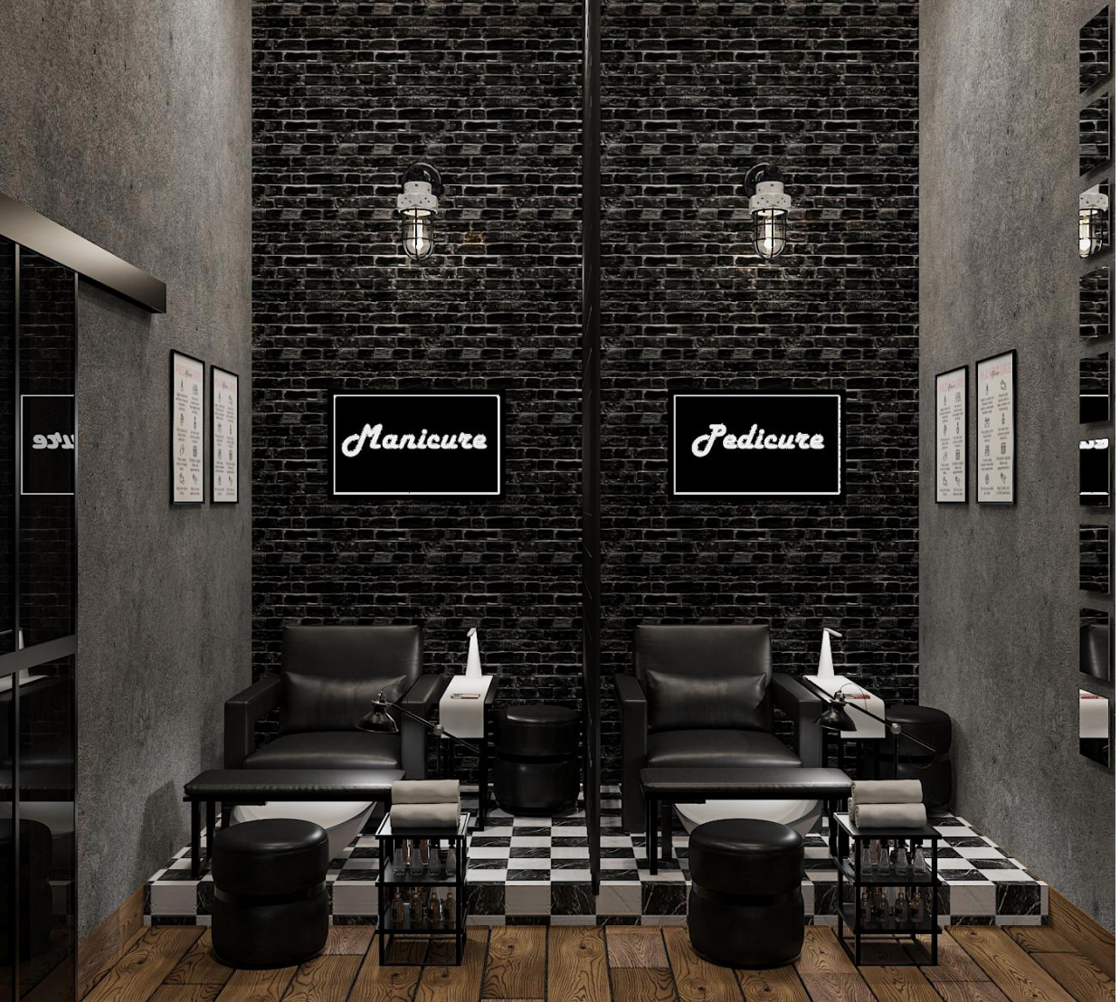 Premium hair washing area with concrete walls